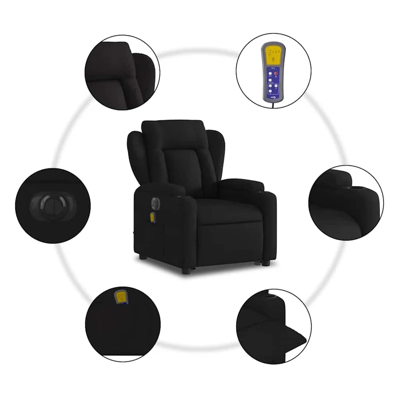 Fauteuil de relaxation fonction massage et inclinable fonction de levage électrique tissu noir DEC027811