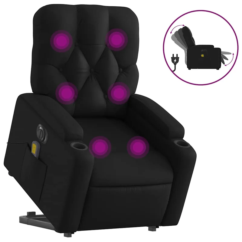 Fauteuil de relaxation fonction massage et inclinable fonction de levage électrique en PVC noir DEC027809