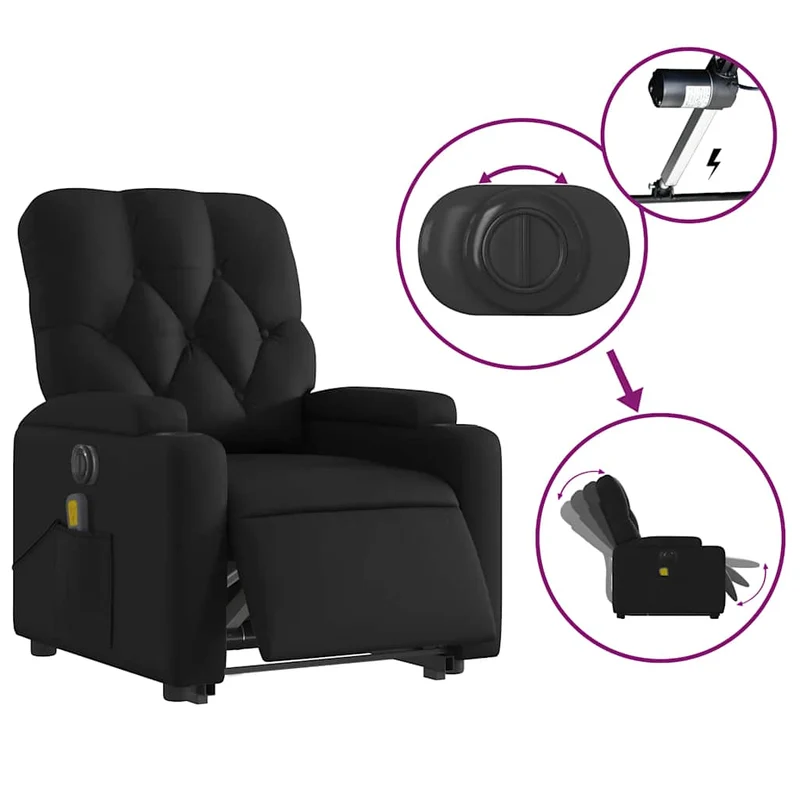 Fauteuil de relaxation fonction massage et inclinable fonction de levage électrique en PVC noir DEC027809