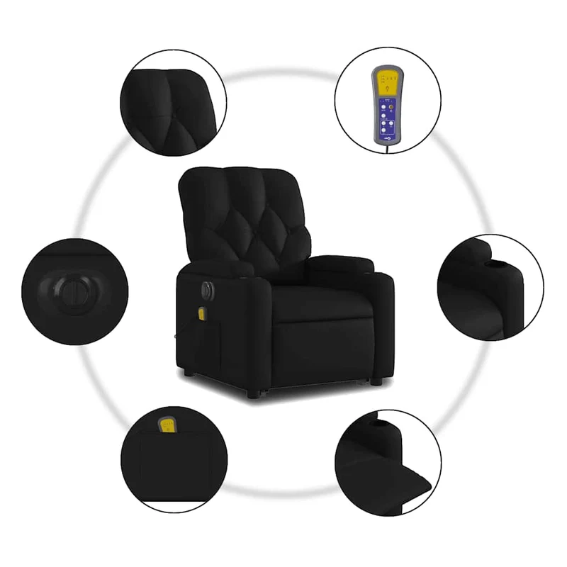Fauteuil de relaxation fonction massage et inclinable fonction de levage électrique en PVC noir DEC027809