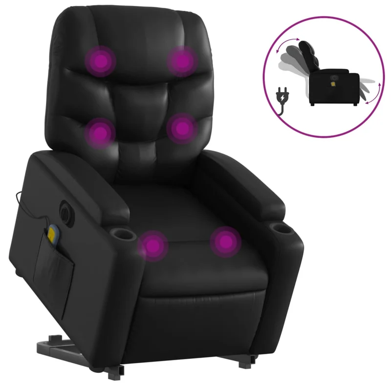 Fauteuil de relaxation fonction massage et inclinable fonction de levage électrique PVC noir DEC027799