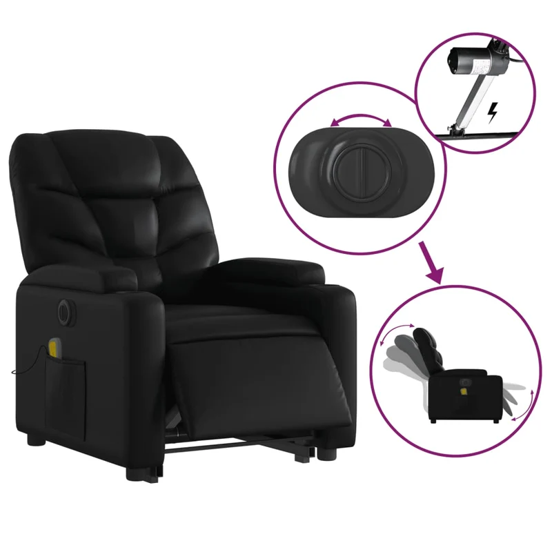 Fauteuil de relaxation fonction massage et inclinable fonction de levage électrique PVC noir DEC027799