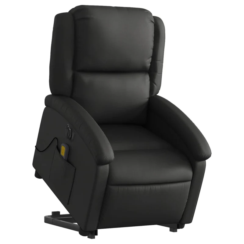 Fauteuil de relaxation fonction massage et inclinable fonction de levage électrique en cuir véritable noir DEC027796