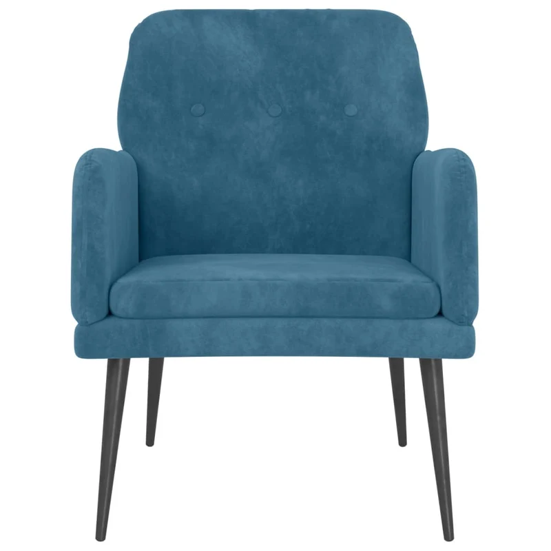 Fauteuil lounge design moderne avec accoudoirs 62 x 79 x 79 cm en velours bleu et pieds en métal noir DEC026854