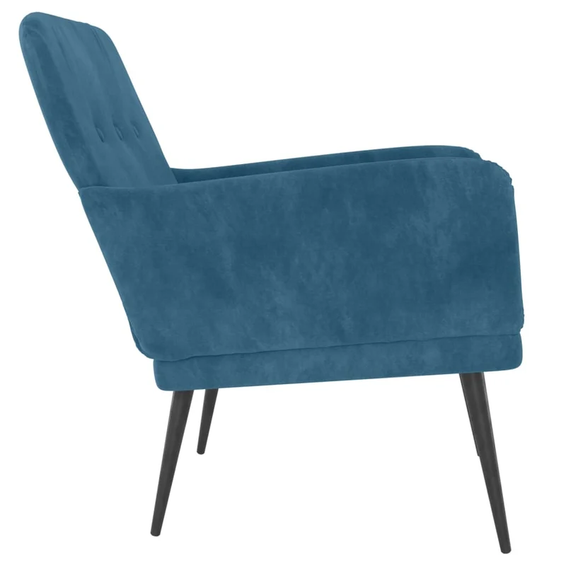 Fauteuil lounge design moderne avec accoudoirs 62 x 79 x 79 cm en velours bleu et pieds en métal noir DEC026854