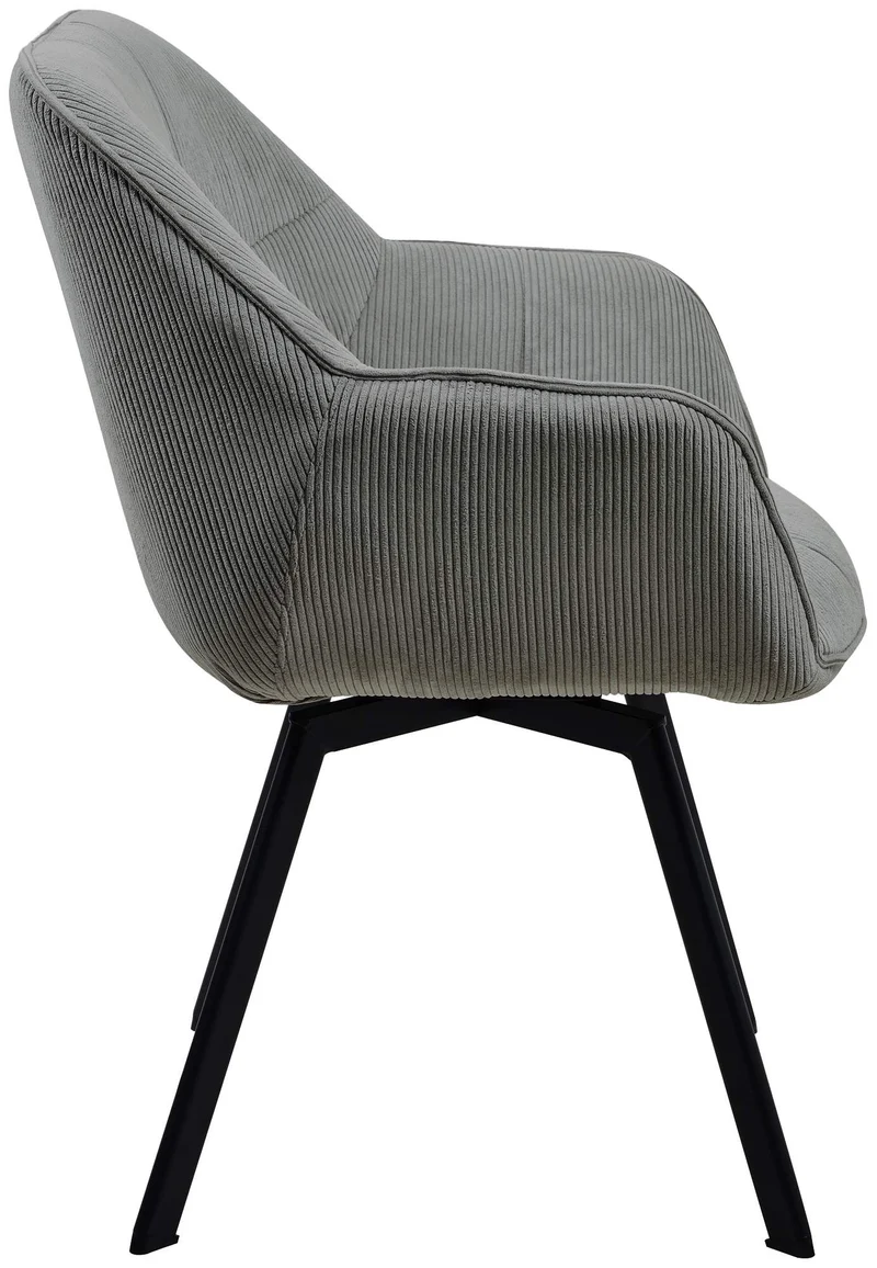 Chaise de salle à manger assise pivotante confortable en velours côtelé gris et métal noir 10_0002037