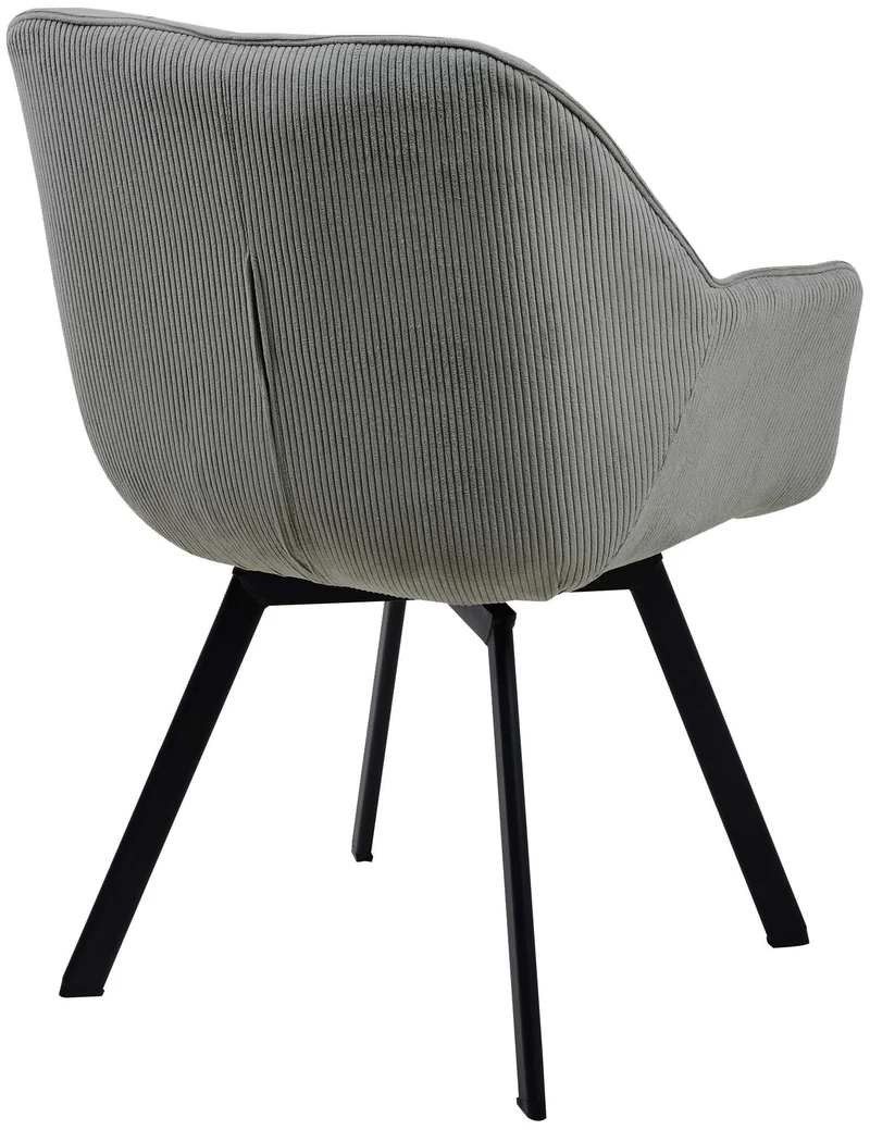 Chaise de salle à manger assise pivotante confortable en velours côtelé gris et métal noir 10_0002037