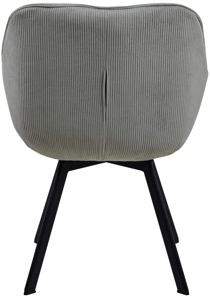Chaise de salle à manger assise pivotante confortable en velours côtelé gris et métal noir 10_0002037