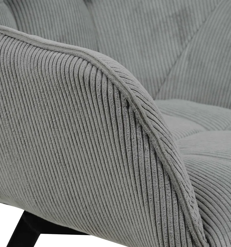 Chaise de salle à manger assise pivotante confortable en velours côtelé gris et métal noir 10_0002037