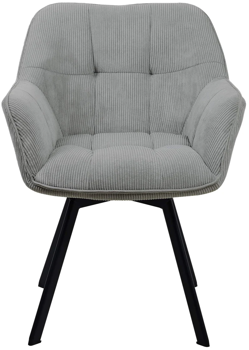 Chaise de salle à manger assise pivotante confortable en velours côtelé gris et métal noir 10_0002037