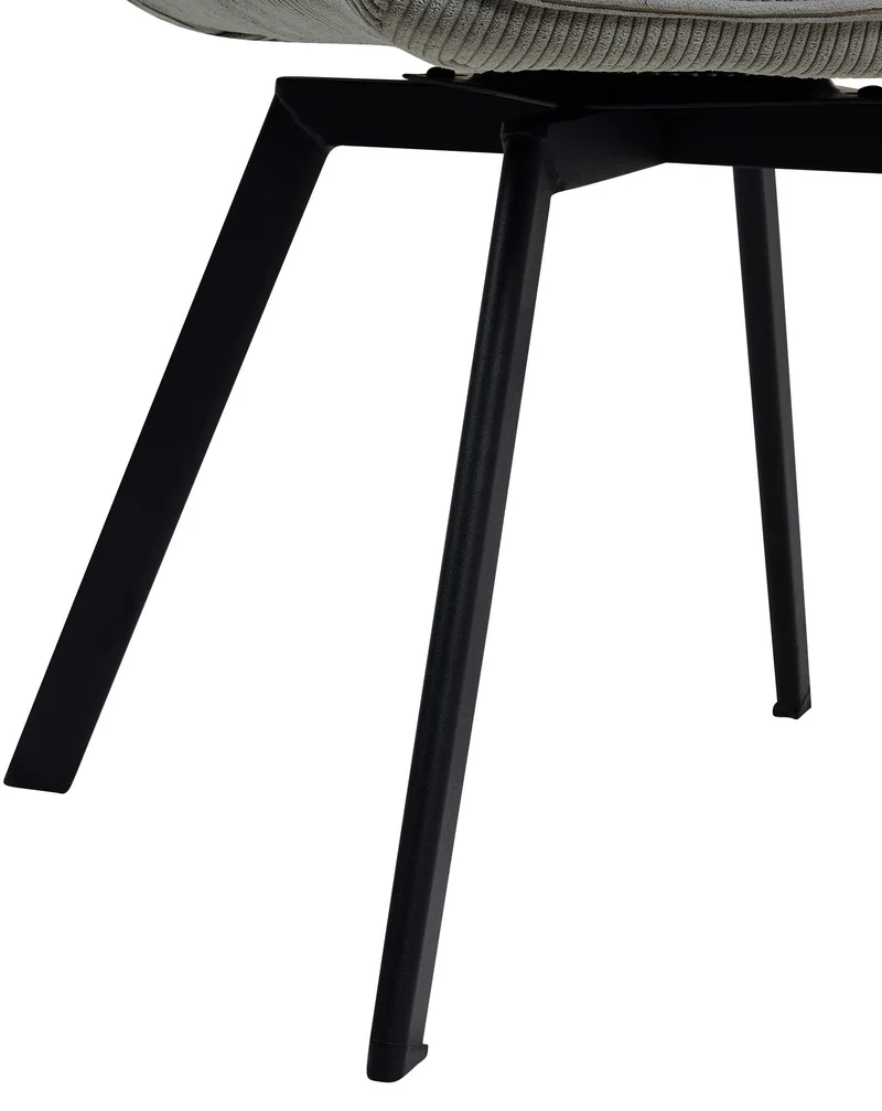 Chaise de salle à manger assise pivotante confortable en velours côtelé gris et métal noir 10_0002037
