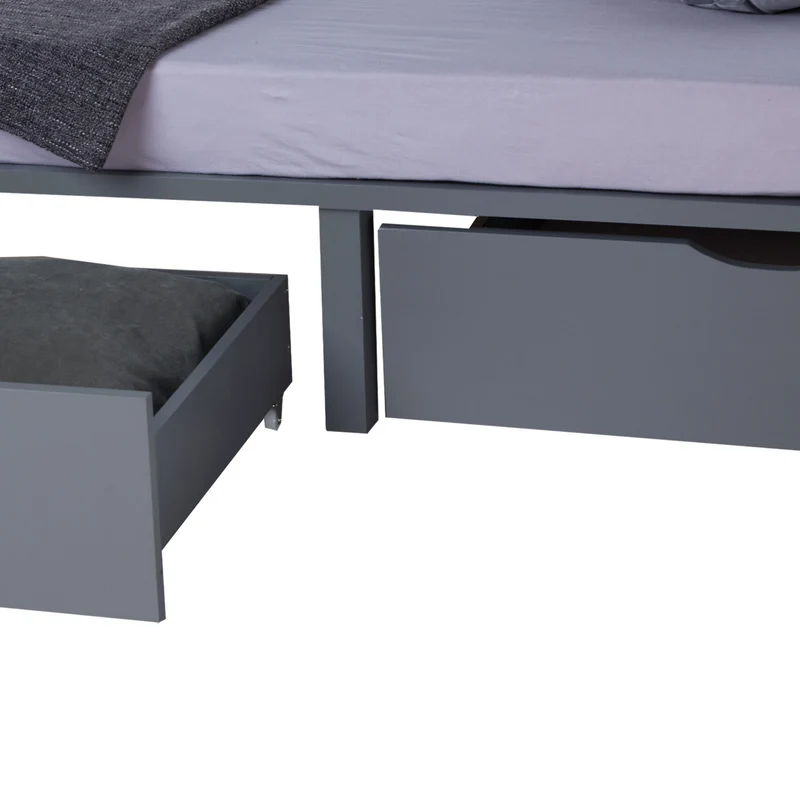 Lit palette en bois massif gris 140x200 cm avec tiroirs de rangement et sommier à lattes LIT06239