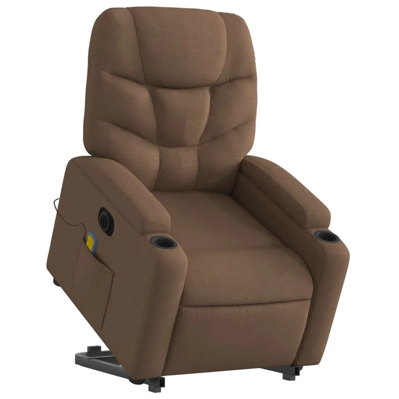 Fauteuil de relaxation fonction massage et inclinable fonction de levage électrique en tissu marron DEC027791
