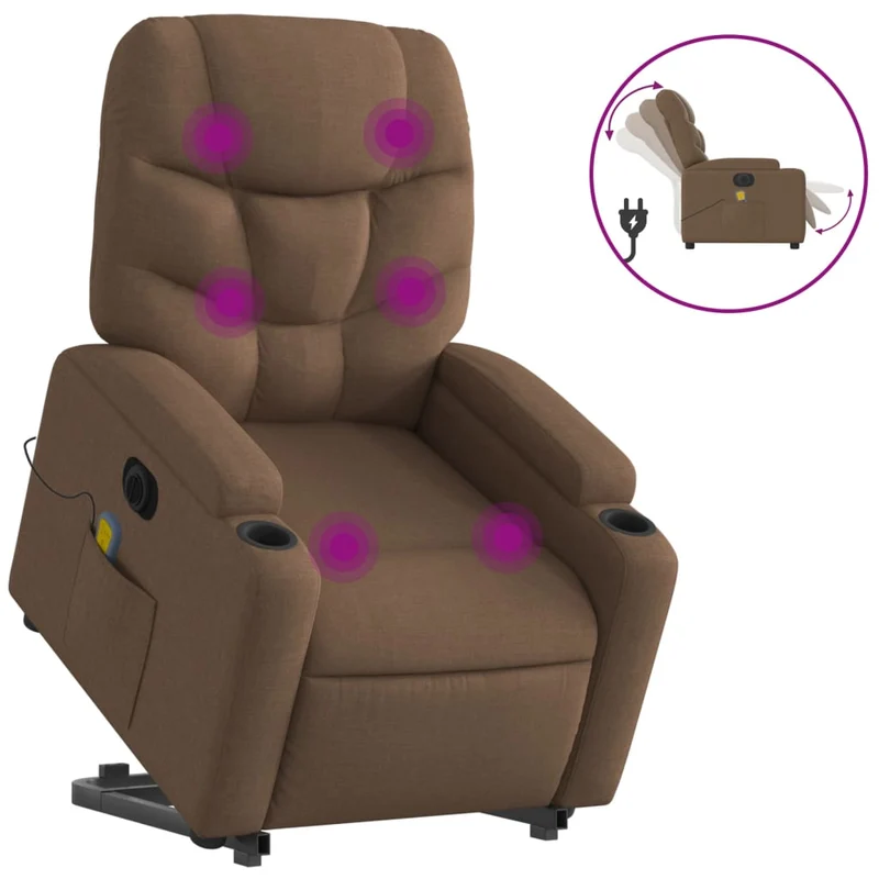 Fauteuil de relaxation fonction massage et inclinable fonction de levage électrique en tissu marron DEC027791