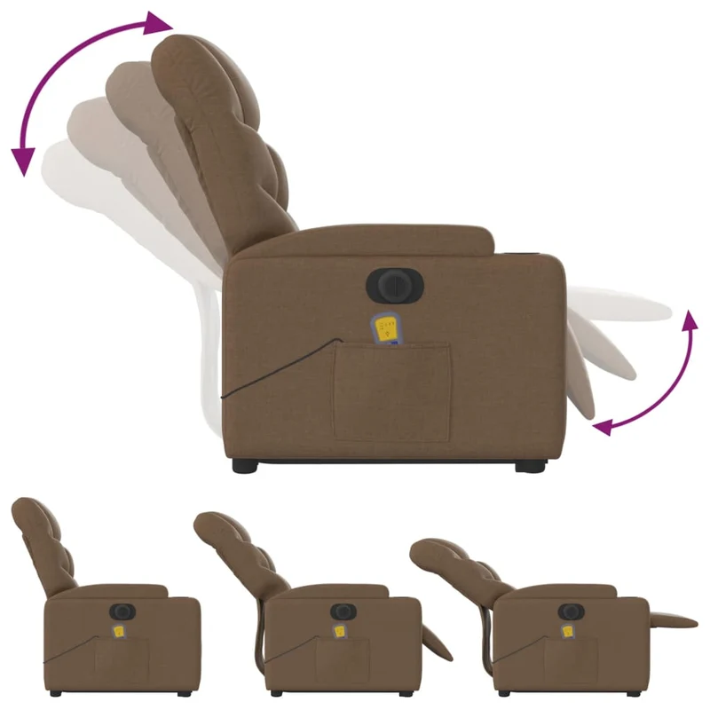 Fauteuil de relaxation fonction massage et inclinable fonction de levage électrique en tissu marron DEC027791