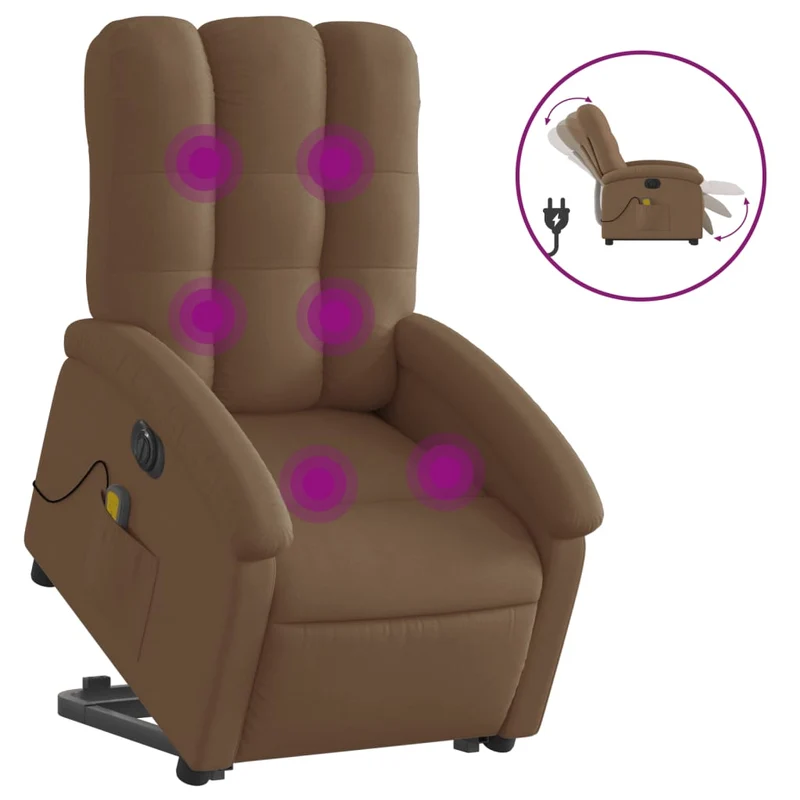 Fauteuil de relaxation fonction massage et inclinable fonction de levage électrique en tissu marron DEC027790