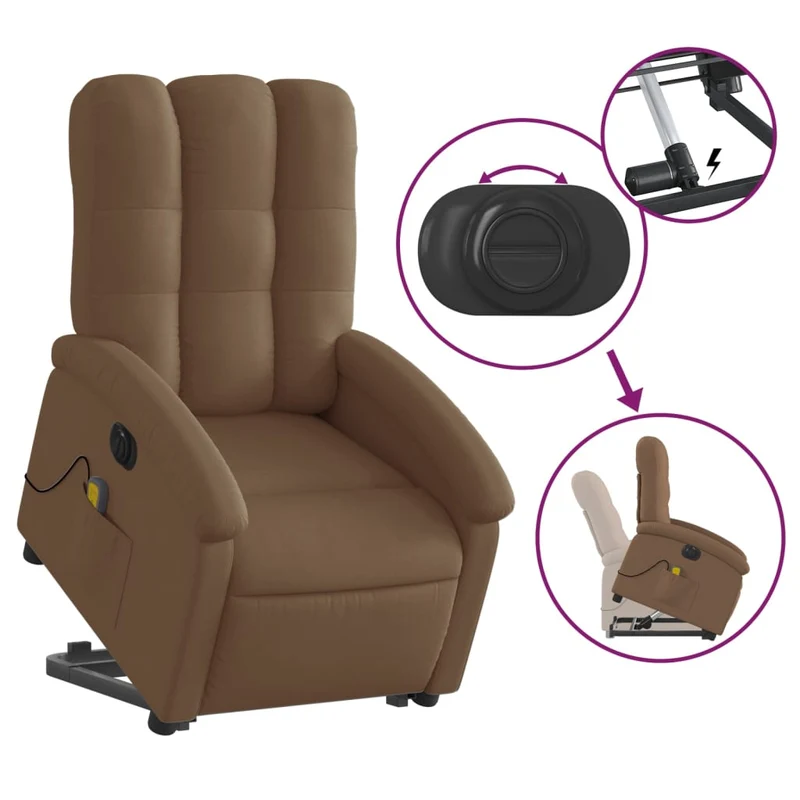 Fauteuil de relaxation fonction massage et inclinable fonction de levage électrique en tissu marron DEC027790