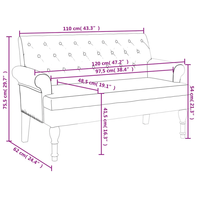 Banquette banc avec dossier avec dossier capitonné 120 x 62 x 75,5 cm en tissu gris clair DEC024646