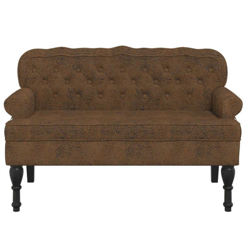 Banquette banc avec dossier capitonné et accoudoirs 119,5 x 64,5 x 75 cm PVC aspect daim marron DEC024652