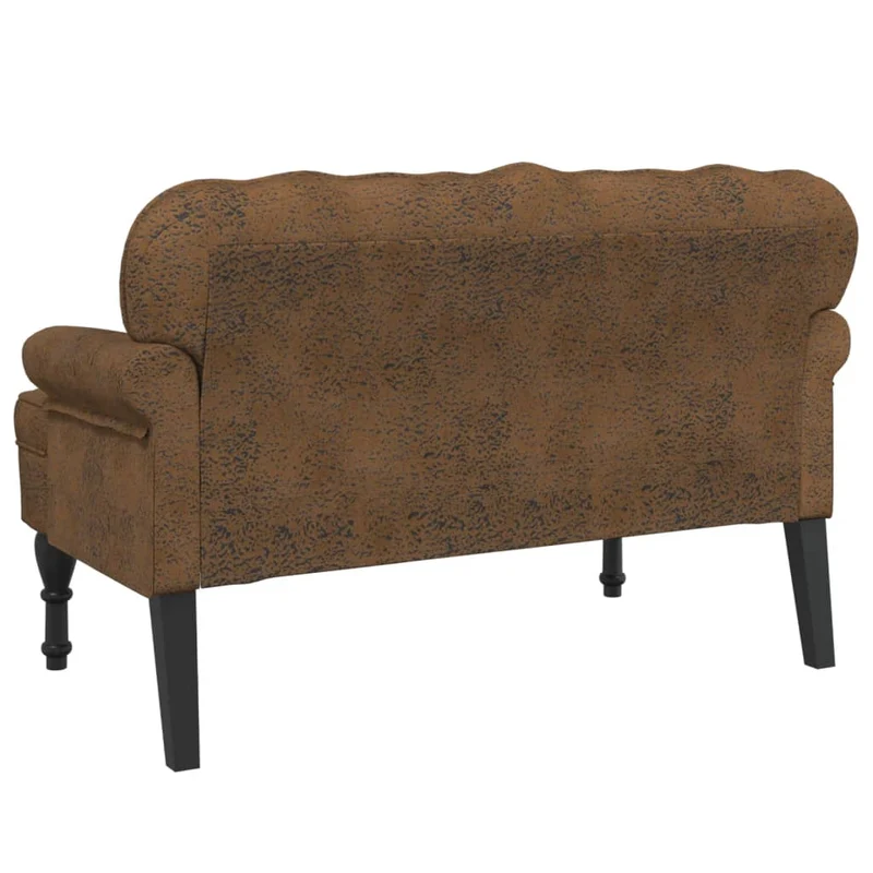 Banquette banc avec dossier capitonné et accoudoirs 119,5 x 64,5 x 75 cm PVC aspect daim marron DEC024652