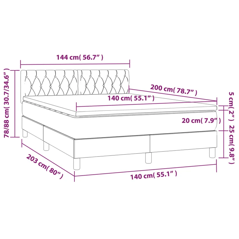 Cadre de lit LED avec sommier tête de lit matelas 140x200 cm tissu gris foncé TDL0208364