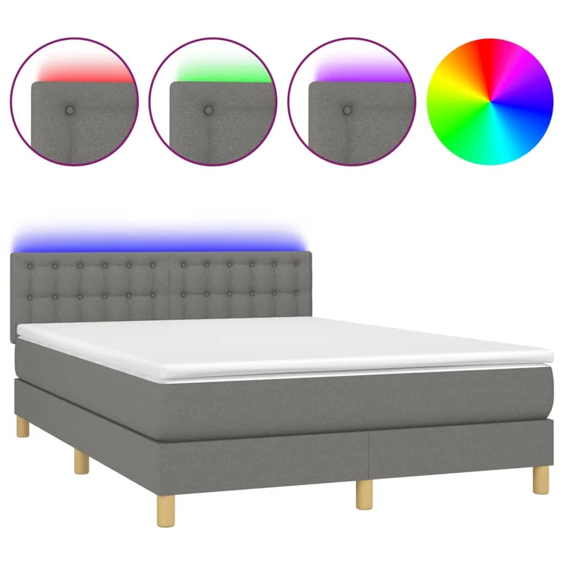 Cadre de lit LED avec sommier tête de lit matelas 140x200 cm tissu gris foncé TDL0208362