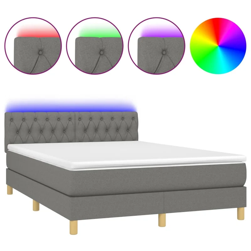 Cadre de lit LED avec sommier tête de lit matelas 140x200 cm tissu gris foncé TDL0208357
