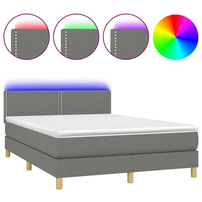 Cadre de lit LED avec sommier tête de lit matelas 140x200 cm tissu gris foncé TDL0208351