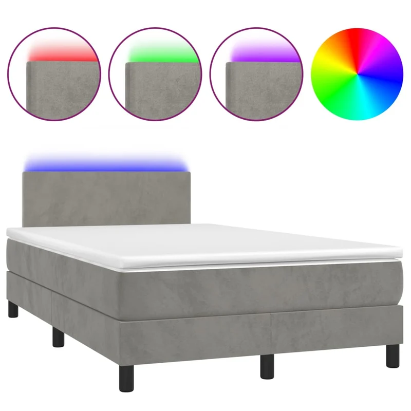 Cadre de lit LED avec sommier tête de lit matelas surmatelas 120x200 cm tissu velours gris clair TDL0207875