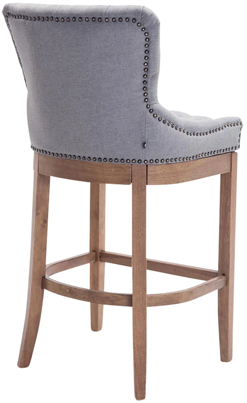 Tabouret de bar x1 avec assise en tissu gris clair capitonné et cadre en bois clair 10_0005063