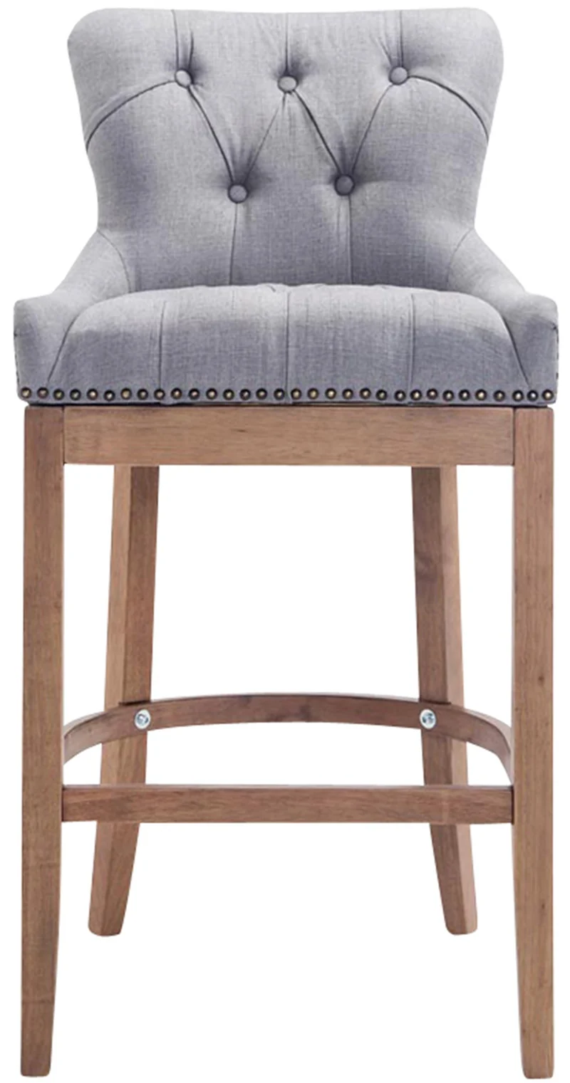 Tabouret de bar x1 avec assise en tissu gris clair capitonné et cadre en bois clair 10_0005063