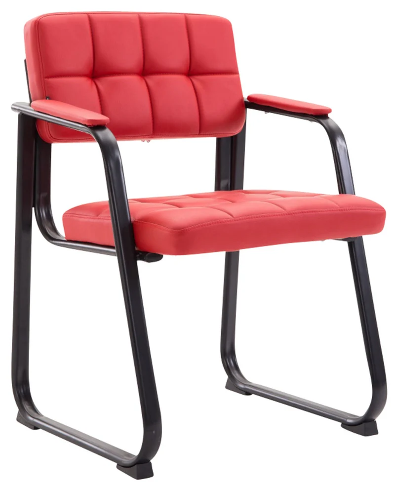 Lot de 2 chaises de bureau visiteur avec accoudoirs siège en PVC rouge et cadre en métal noir 10_0003110