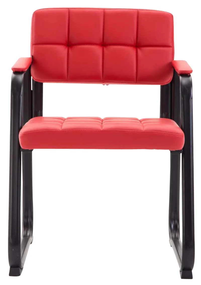 Lot de 2 chaises de bureau visiteur avec accoudoirs siège en PVC rouge et cadre en métal noir 10_0003110