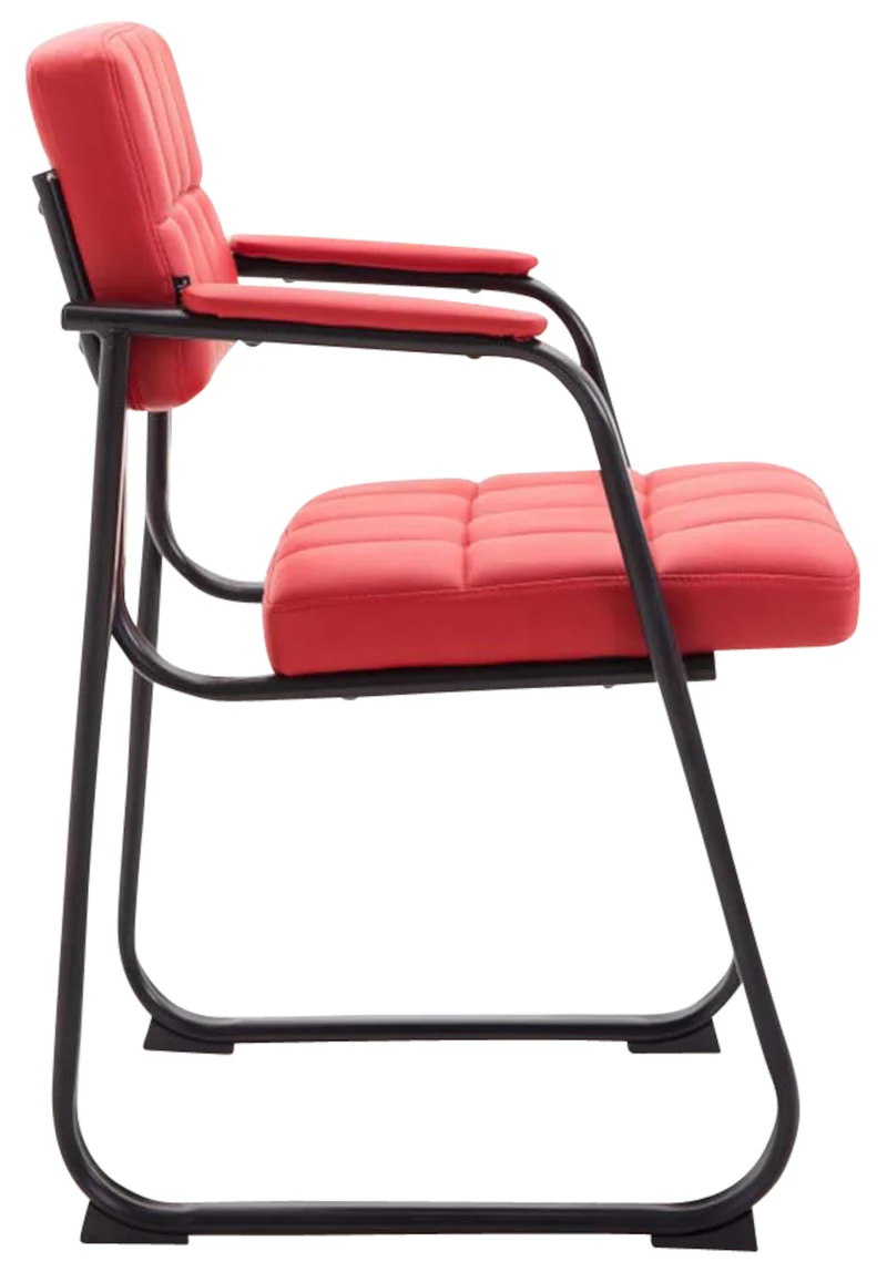 Lot de 2 chaises de bureau visiteur avec accoudoirs siège en PVC rouge et cadre en métal noir 10_0003110