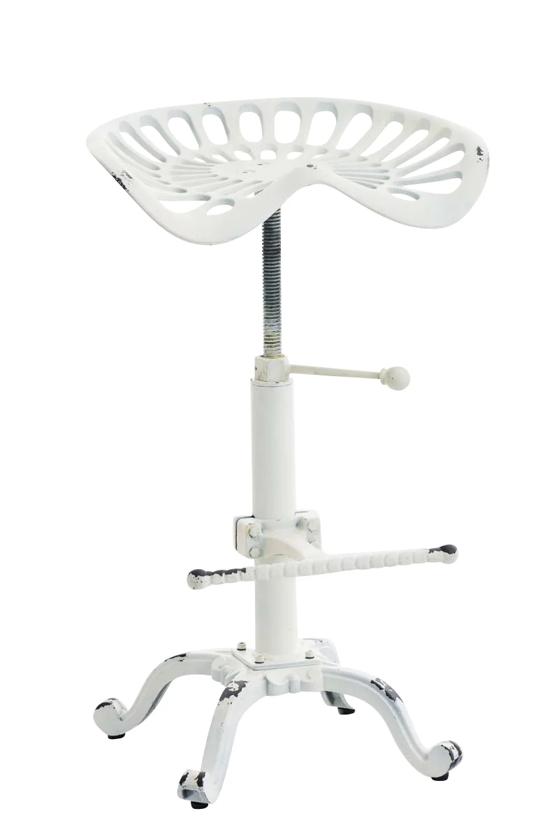 Tabouret de bar avec repose-pied design industriel métal blanc vieilli vintage 10_0000100