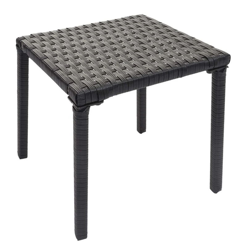 Ensemble de 2 chaises longues de jardin transat bain de soleil avec petite table en polyrotin noir coussins beige 04_0002961