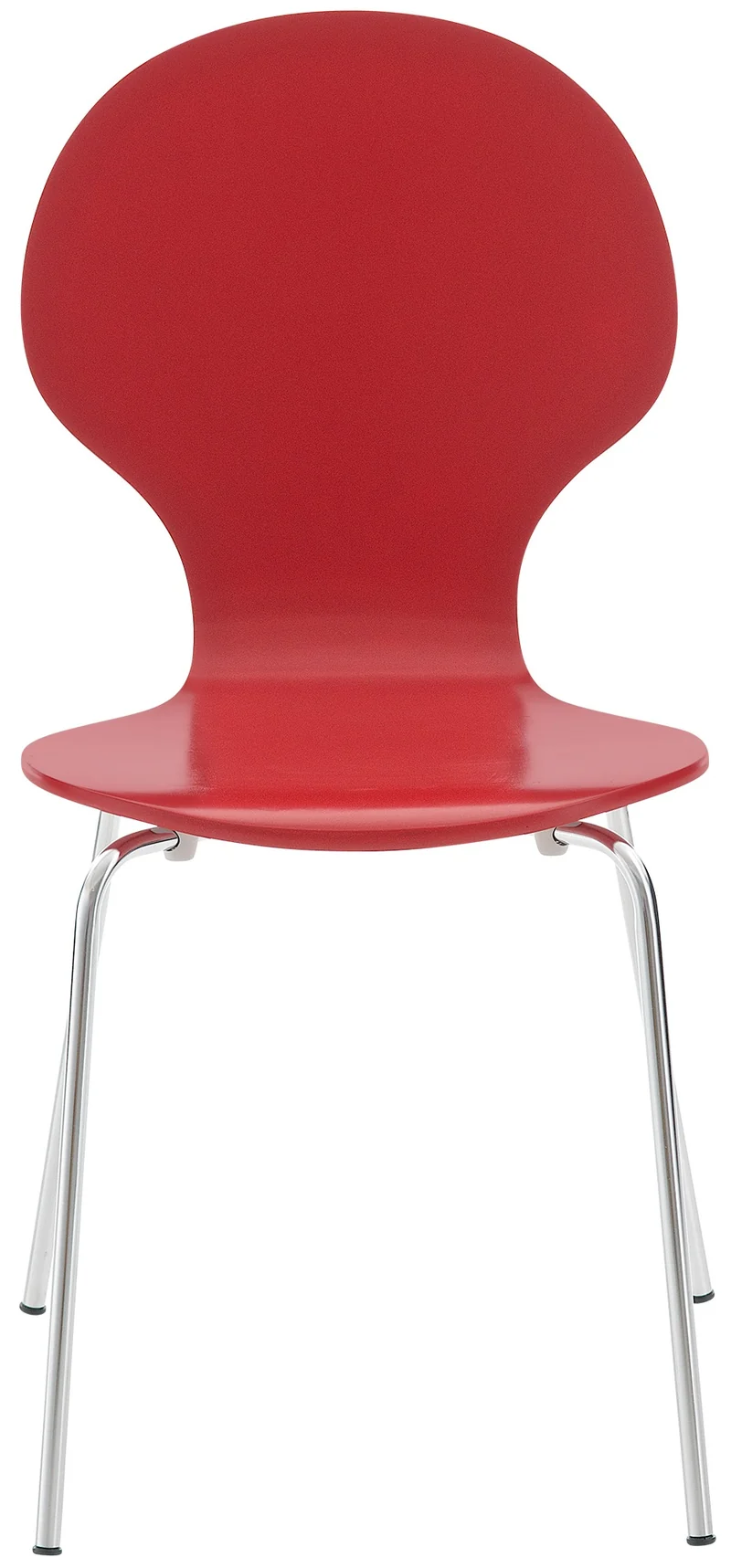 Lot de 4 chaises de cuisine salle à manger empilables dossier arrondi en bois rouge et métal chromé 10_0003174