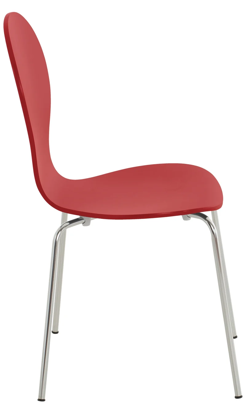 Lot de 4 chaises de cuisine salle à manger empilables dossier arrondi en bois rouge et métal chromé 10_0003174
