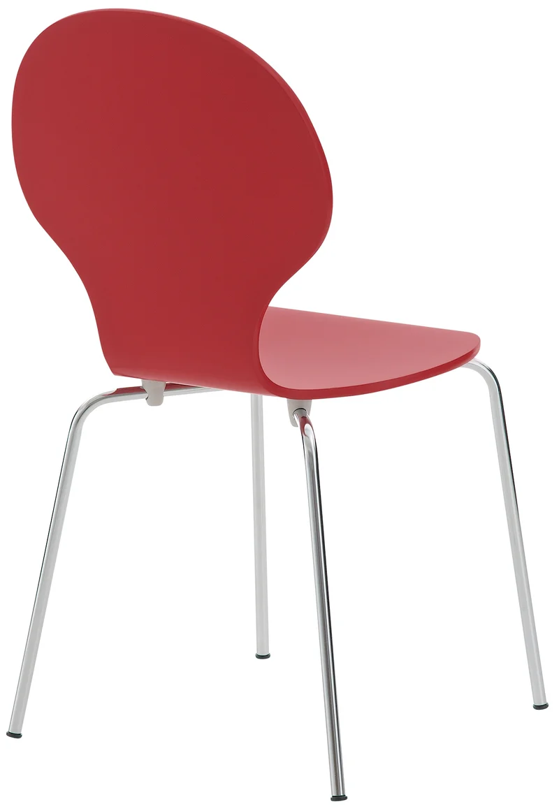 Lot de 4 chaises de cuisine salle à manger empilables dossier arrondi en bois rouge et métal chromé 10_0003174