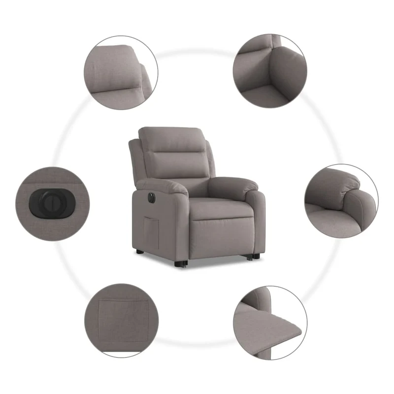 Fauteuil relax TV fonction de levage électrique très confortable en tissu taupe DEC028582