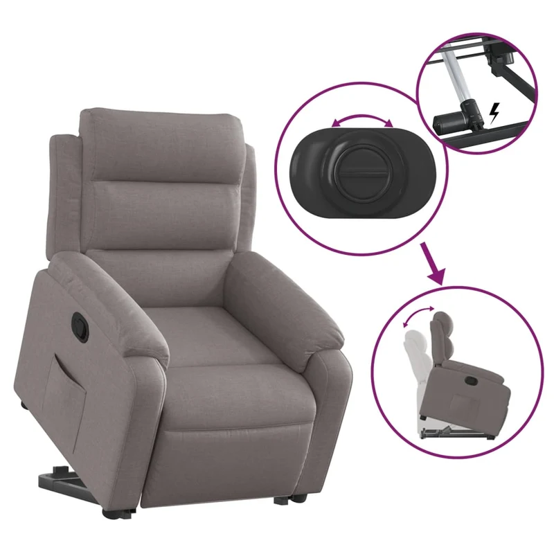 Fauteuil relax TV rembourrage confortable fonction de levage électrique en tissu taupe DEC028184