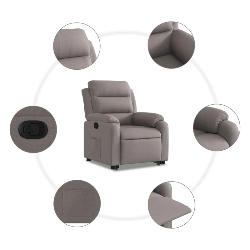 Fauteuil relax TV rembourrage confortable fonction de levage électrique en tissu taupe DEC028184