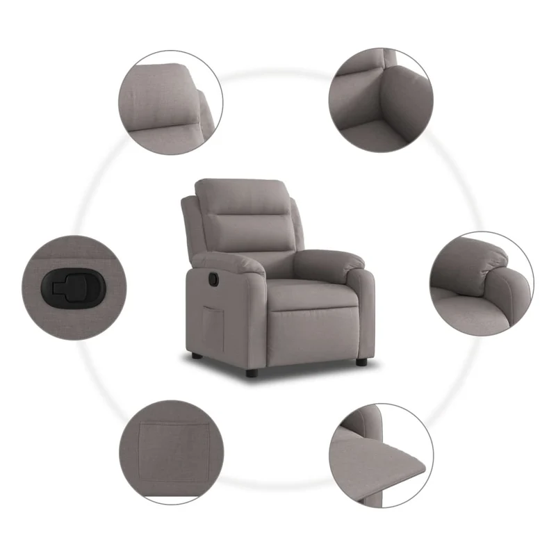Fauteuil relax TV rembourrage confortable fonction d'inclinaison manuelle en tissu taupe DEC028183