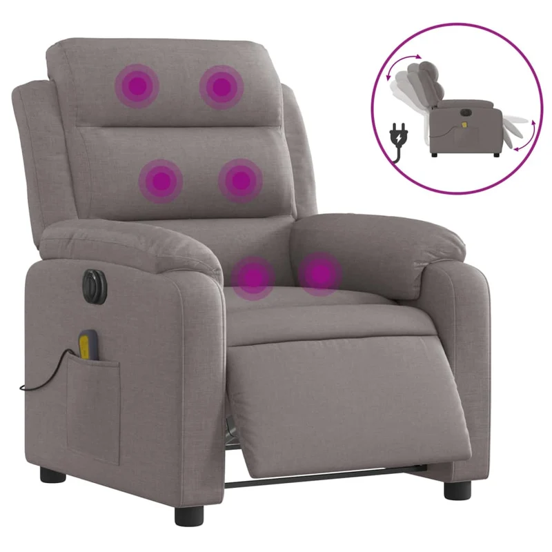 Fauteuil de relaxation TV fonction massage inclinable électrique en tissu taupe DEC027266