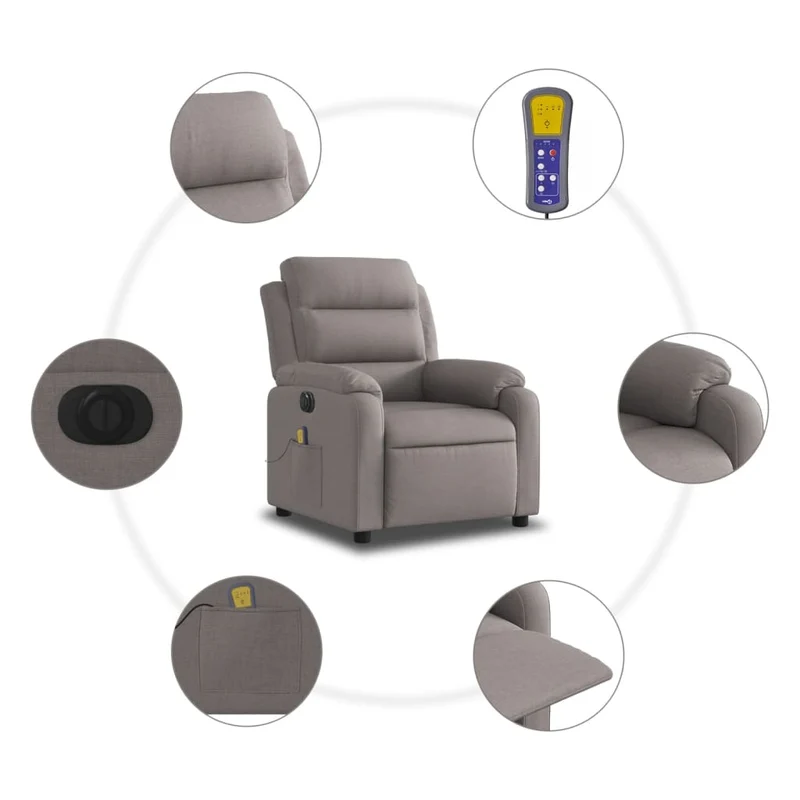 Fauteuil de relaxation TV fonction massage inclinable électrique en tissu taupe DEC027266