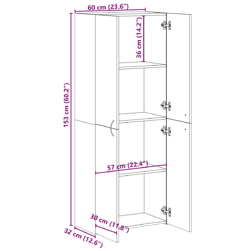 Meuble de bureau armoire de rangement bureau 60 x 32 x 153 cm bois d'ingénierie gris DEC024479