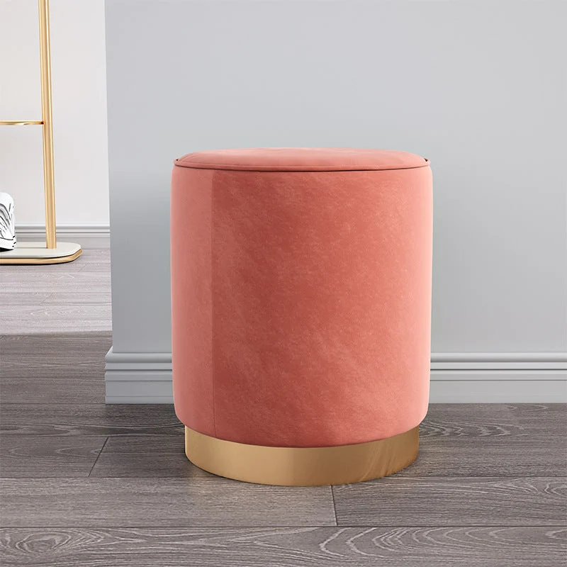 Contemporary Scandinavian Fabric Velvet Faux Leather Plywood Sponge Round Cylinder Footstool Backless For Entryway
