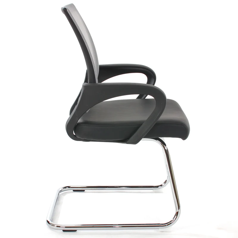 2x fauteuils chaises de bureau sans roulettes chaise de conférence visiteur en synthétique et maille gris 04_0000179