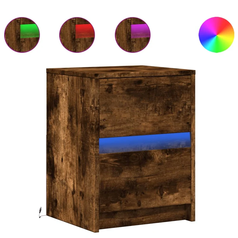 Lot de 2 tables de chevet avec tiroirs et LED 38 x 34 x 50 cm en bois d'ingénierie marron DEC032840