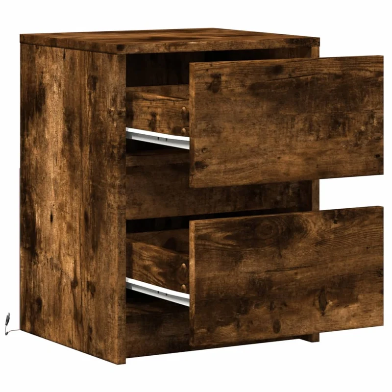 Lot de 2 tables de chevet avec tiroirs et LED 38 x 34 x 50 cm en bois d'ingénierie marron DEC032840